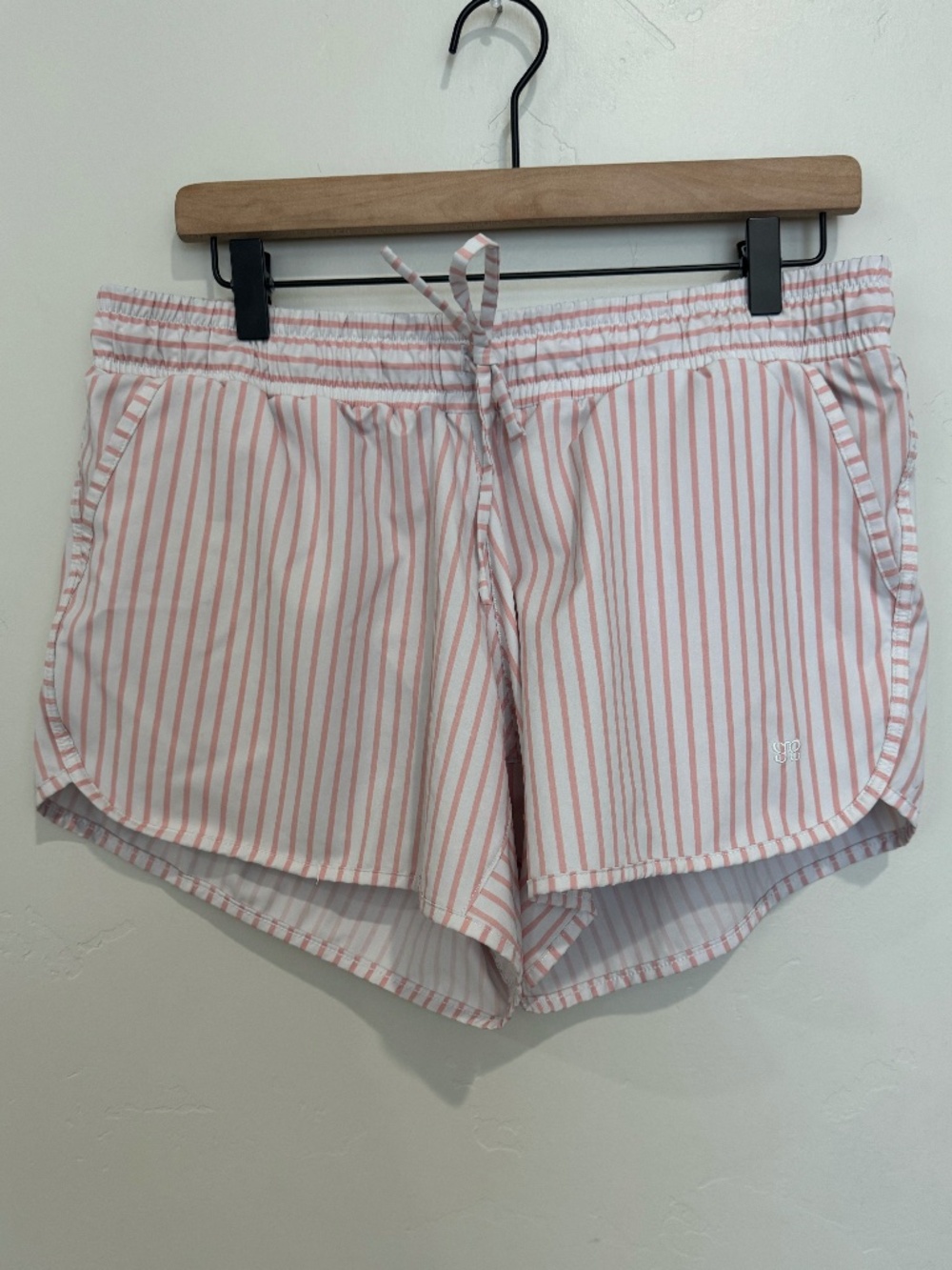 Albion Running Shorts Size Large Pink and White Striped Athletic Shorts
